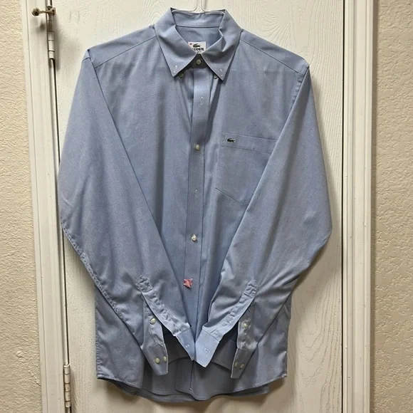 Lacoste mens size 38 light blue Long sleeve dress shirt- USED